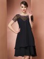 A-Line/Princess Scoop Short Sleeves Beading Short Chiffon Mother of the Bride Dresses