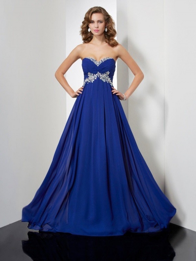 A-Line/Princess Sweetheart Sleeveless Beading Long Chiffon Dresses [40295]