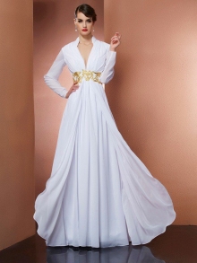 A-Line/Princess V-neck Long Sleeves Long Chiffon Dresses