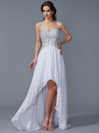 A-Line/Princess Sweetheart Sleeveless Beading High Low Chiffon Dresses