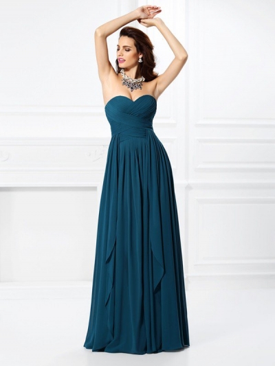 A-Line/Princess Sweetheart Pleats Ruffles Sleeveless Long Chiffon Bridesmaid Dresses [50067]