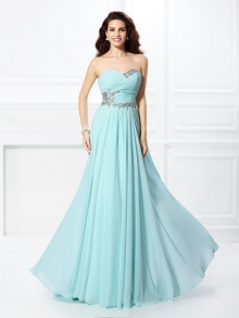 A-Line/Princess Sweetheart Beading Sleeveless Long Chiffon Dresses