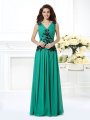 A-Line/Princess V-neck Beading Applique Sleeveless Long Chiffon Dresses