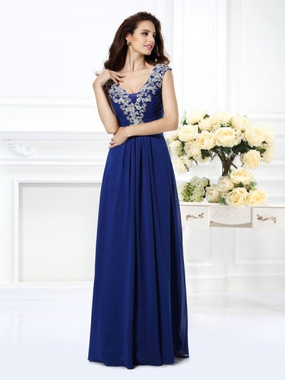 A-Line/Princess Scoop Beading Sleeveless Long Chiffon Dresses [50253]