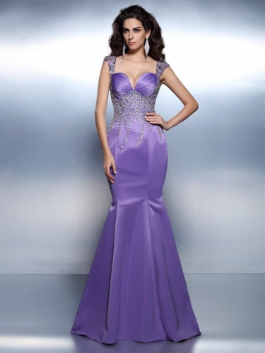 Trumpet/Mermaid Sweetheart Beading Sleeveless Long Satin Dresses