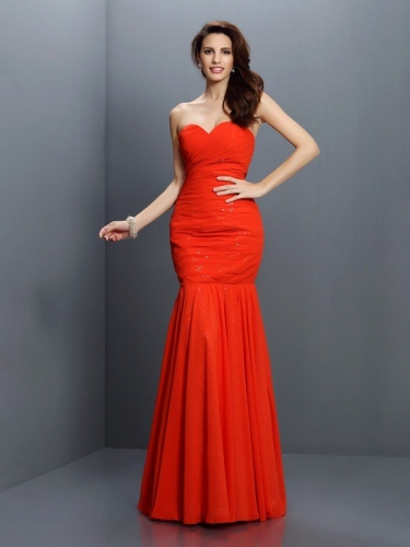 Trumpet/Mermaid Sweetheart Pleats Sleeveless Long Chiffon Bridesmaid Dresses