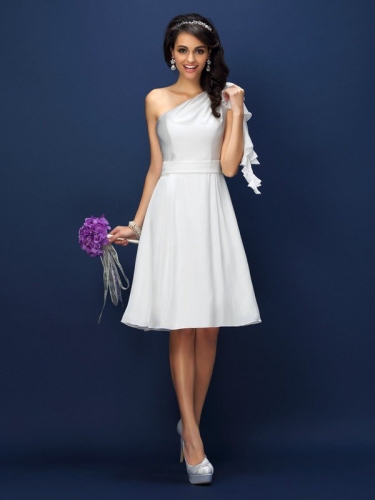 A-Line/Princess One-Shoulder Sleeveless Short Chiffon Bridesmaid Dresses