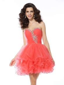 A-Line/Princess Sweetheart Ruffles Sleeveless Short Satin Cocktail Dresses