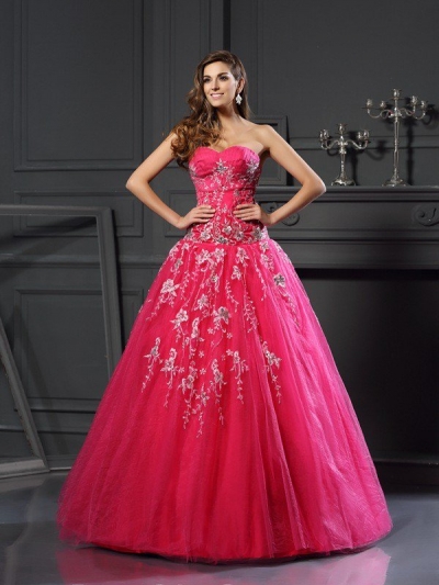 Ball Gown Sweetheart Applique Sleeveless Long Net Quinceanera Dresses [50714]