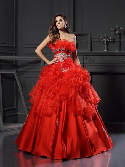 Ball Gown Strapless Ruffles Sleeveless Long Organza Quinceanera Dresses [50728]