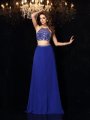 A-Line/Princess High Neck Beading Sleeveless Long Chiffon Two Piece Dresses