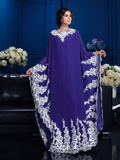 A-Line/Princess Scoop Applique Long Sleeves Long Chiffon Mother of the Bride Dresses