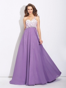 A-Line/Princess One-Shoulder Crystal Sleeveless Long Chiffon Dresses