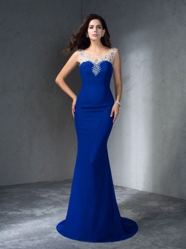 Trumpet/Mermaid Scoop Beading Sleeveless Long Chiffon Dresses