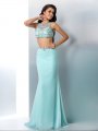 Trumpet/Mermaid Scoop Beading Sleeveless Long Chiffon Two Piece Dresses