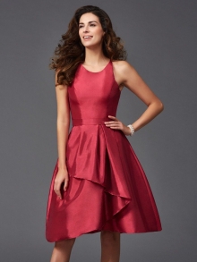 A-Line/Princess Scoop Ruffles Sleeveless Short Taffeta Bridesmaid Dresses