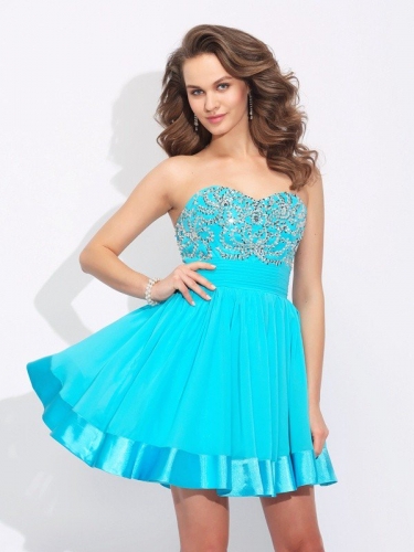 A-Line/Princess Sweetheart Ruffles Sleeveless Short Chiffon Dresses