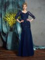 Sheath/Column V-neck Applique 3/4 Sleeves Long Net Mother of the Bride Dresses