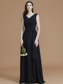 A-Line/Princess V-neck Sleeveless Floor-Length Sash/Ribbon/Belt Chiffon Bridesmaid Dresses