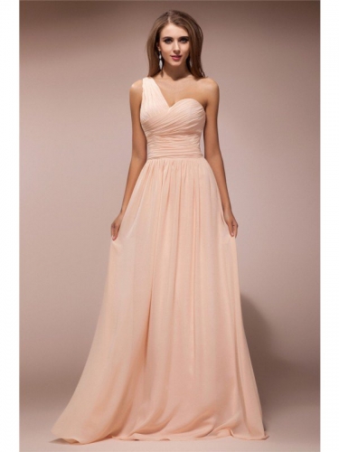 Sheath/Column One-Shoulder Sleeveless Ruffles Long Chiffon Dresses