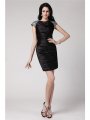 Sheath/Column Scoop Short Sleeves Beading Lace Short Elastic Woven Satin Cocktail Dresses