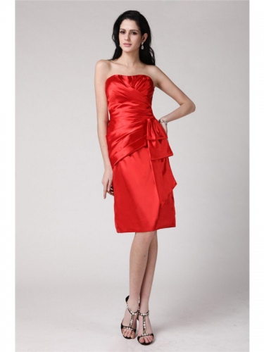 Sheath/Column Strapless Sleeveless Pleats Short Elastic Woven Satin Cocktail Dresses