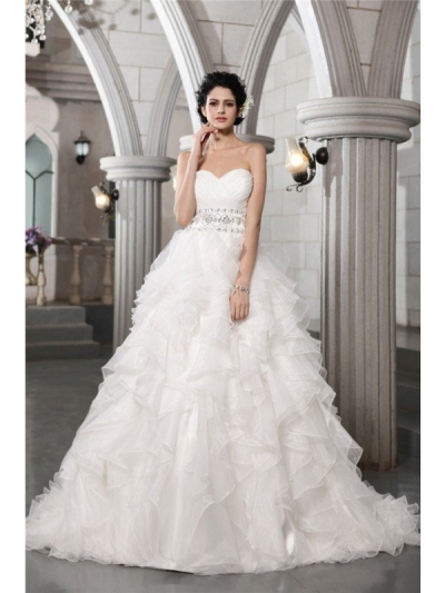 Ball Gown Sweetheart Sleeveless Beading Long Organza Wedding Dresses [N13ZYDRESS236]