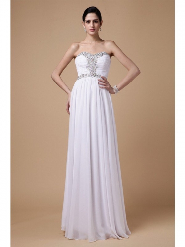 Sheath/Column Strapless Sleeveless Beading Pleats Long Chiffon Dresses