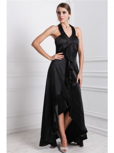 A-Line/Princess Bateau Ruffles Sleeveless High Low Silk like Satin Dresses [N13ZYDRESS42]
