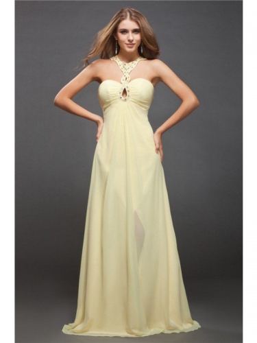 Sheath/Column Halter Beading Sleeveless Long Chiffon Dresses