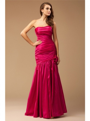 Trumpet/Mermaid Strapless Sleeveless Ruffles Long Taffeta Dresses