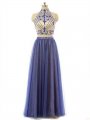 A-Line/Princess Sleeveless High Neck Chiffon Beading Floor-Length Two Piece Dresses