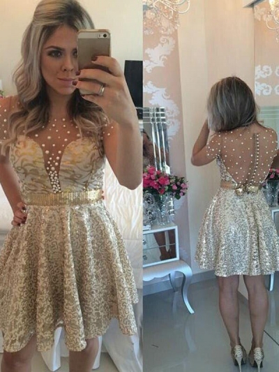 A-Line/Princess Sleeveless Scoop Sequin Satin Short/Mini Dresses