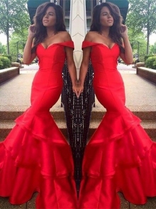 Trumpet/Mermaid Sleeveless Off-the-Shoulder Taffeta Layers Sweep/Brush Train Dresses