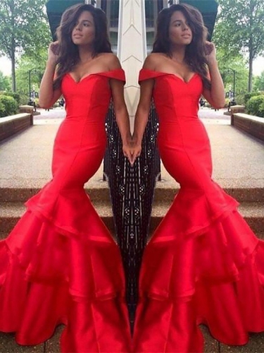 Trumpet/Mermaid Sleeveless Off-the-Shoulder Taffeta Layers Sweep/Brush Train Dresses