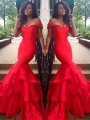 Trumpet/Mermaid Sleeveless Off-the-Shoulder Taffeta Layers Sweep/Brush Train Dresses