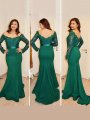 Trumpet/Mermaid Off-the-Shoulder Long Sleeves Applique Floor-Length Satin Dresses