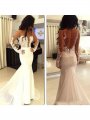 Trumpet/Mermaid Scoop Satin Long Sleeves Applique Sweep/Brush Train Dresses