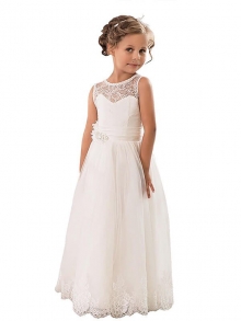 A-line/Princess Scoop Sleeveless Tulle Floor-Length Flower Girl Dresses