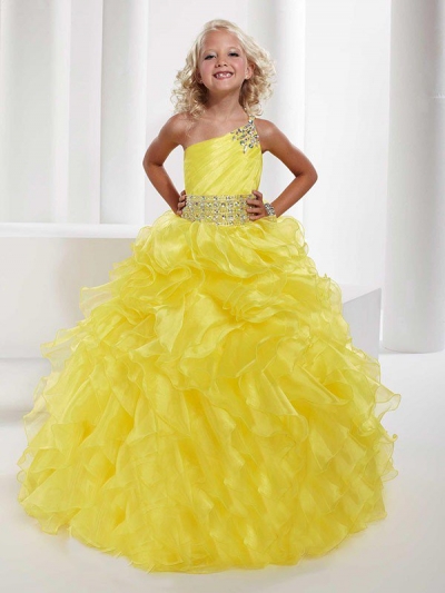 Ball Gown One-shoulder Sleeveless Beading Long Organza Flower Girl Dresses [POWDN14077BN282]