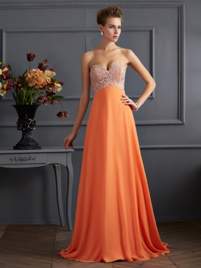 A-Line/Princess Sweetheart Sleeveless Beading Long Chiffon Dresses [40082]