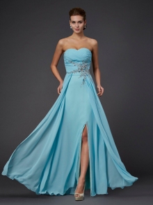 Sheath/Column Sleeveless Sweetheart Beading Long Chiffon Dresses