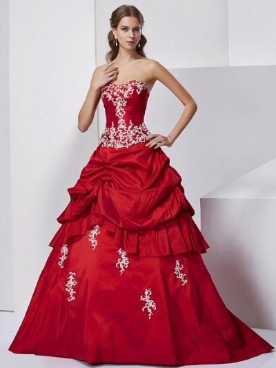 Ball Gown Sweetheart Sleeveless Beading Applique Long Taffeta Quinceanera Dresses [40274]