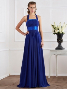 A-Line/Princess Halter Sleeveless Ruched Long Chiffon Dresses