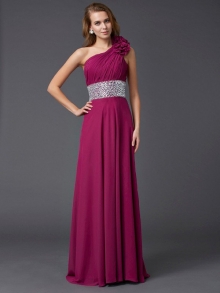 A-Line/Princess One-Shoulder Sleeveless Beading Long Chiffon Dresses