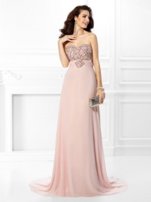 A-Line/Princess Sweetheart Beading Sleeveless Long Chiffon Dresses