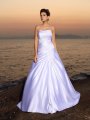 Ball Gown Strapless Beading Sleeveless Long Satin Beach Wedding Dresses