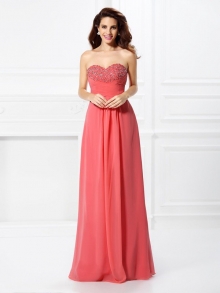 A-Line/Princess Sweetheart Beading Sleeveless Long Chiffon Dresses