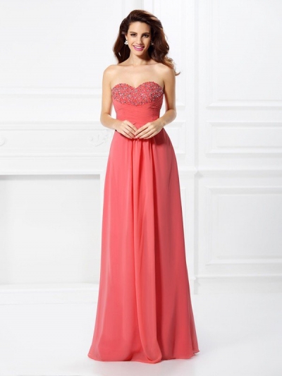 A-Line/Princess Sweetheart Beading Sleeveless Long Chiffon Dresses [50190]