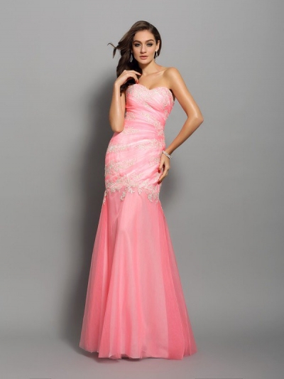 Trumpet/Mermaid Sweetheart Beading Sleeveless Long Elastic Woven Satin Dresses [50216]